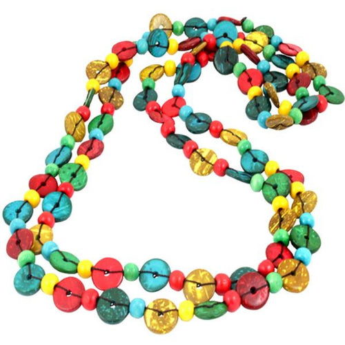 Holzkette rot gelb grün türkis Kokosholz Kette Baumwolle Holz lang Damen Schmuck