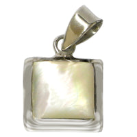 Cargar imagen en el visor de la galería, Perlmutt Anhänger quadratisch Damenanhänger 925er Sterlingsilber weiß Rand glänzend
