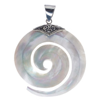 Cargar imagen en el visor de la galería, Perlmutt Anhänger Spirale Damenanhänger 925er Sterlingsilber eingefasst Spiralmuster
