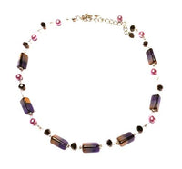 Load image into Gallery viewer, Kette Glasperlen Perlen Glitzer Damen Halsschmuck dreieckig lila gold 42- 48 cm nickelfrei
