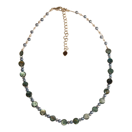 Damen Kette Halskette blau schwarz Glitzer Glasperlen Perlen Perlmutt Plättchen 42-48 cm nickelfrei
