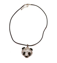 Load image into Gallery viewer, Kette Glitzer Panda Kopf schwarz weiß Zirkonia Kautschuk nickelfrei verstellbar 47,5 - 53 cm
