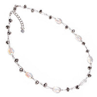 Load image into Gallery viewer, Kette Glasperlen oval Glitzer Schmuck weiß silber facettiert schillernd 42- 48 cm nickelfrei
