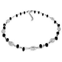 Load image into Gallery viewer, Kette Glasperlen oval Glitzer Schmuck weiß schwarz facettiert schillernd 42- 48 cm nickelfrei
