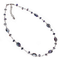 Load image into Gallery viewer, Kette Glasperlen oval Glitzer Schmuck lila grau facettiert schillernd 42- 48 cm nickelfrei
