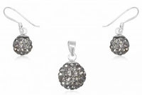 Cargar imagen en el visor de la galería, Glitzerschmuckset Black Diamond grau Kristall Glitzerkugel Anhänger Ohrringe Zirkonia 925 Silber

