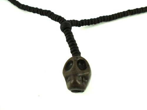 Steinanhänger Holzkette Totenkopf dunkel braun 80 cm marmoriert unisex Kette