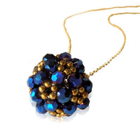 Load image into Gallery viewer, Brass Kette Glaskristalle Kugel Glitzer Schmuck blau facettiert gold nickelfrei Blumenmuster
