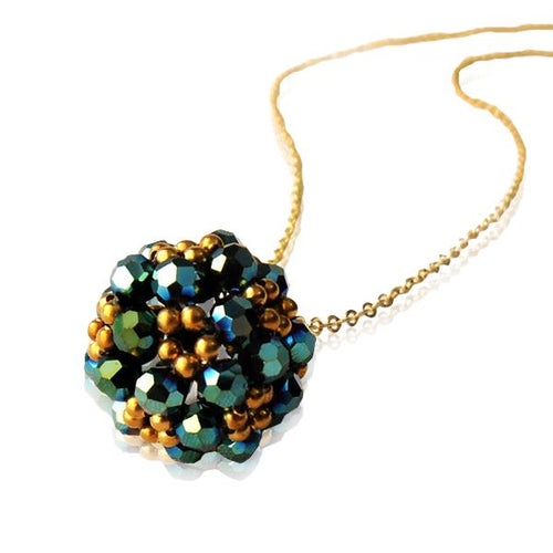Brass Kette Glaskristalle Kugel türkis facettiert Glitzer Schmuck gold nickelfrei Blumenmuster