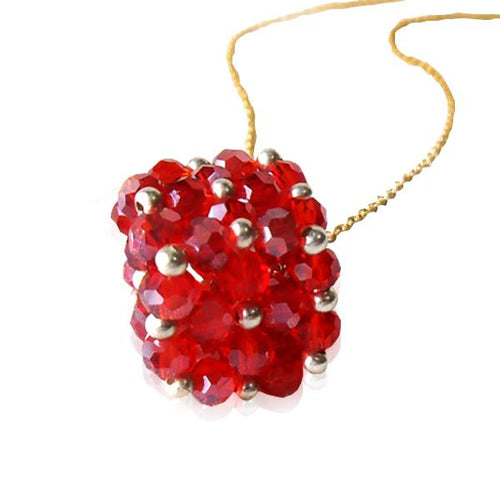 Brass Kette Glaskristalle Würfel rot facettiert silber nickelfrei Glitzer Schmuck