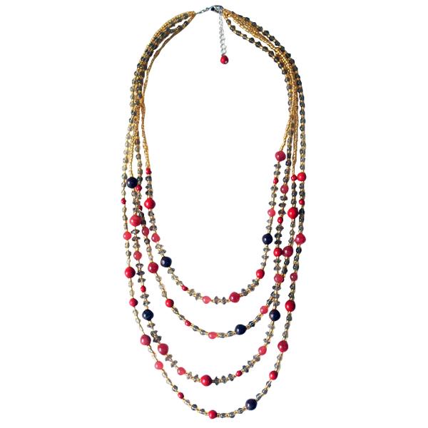 Kette rot grau gelb Edelsteine Glas Beads Perlen 68-71 cm nickelfrei vierlagig Schmuck