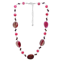 Cargar imagen en el visor de la galería, Glitzer Kette pink violett Achat Perlen Steine oval Kristall nickelfrei 42-48 cm Karabiner
