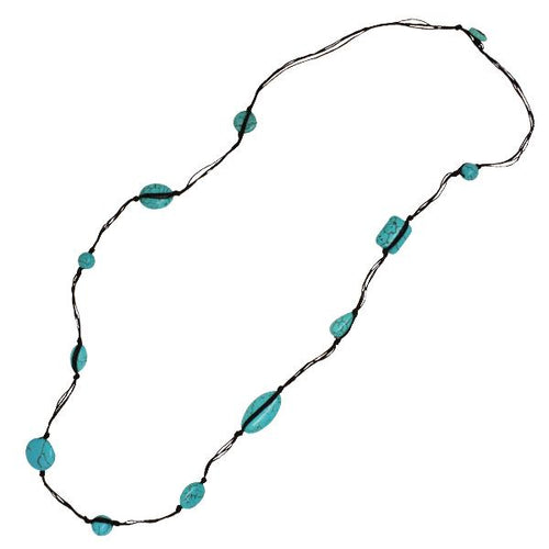 Baumwollkette braun Kette gewachst Baumwolle Türkis Stein Perlen rund oval eckig 75 cm