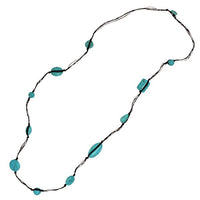 Load image into Gallery viewer, Baumwollkette braun Kette gewachst Baumwolle Türkis Stein Perlen rund oval eckig 75 cm
