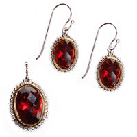 Load image into Gallery viewer, Schmuck Set oval Zirkonia vergoldet gold rot Anhänger Ohrringe 925er Silber
