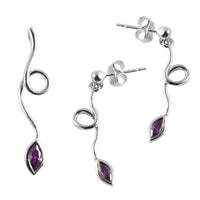 Load image into Gallery viewer, Schmuck Set Zirkonia lila Blatt Stil Anhänger Ohrstecker Silber 925er Sterling
