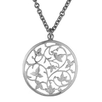 Load image into Gallery viewer, Brass Kette 62 cm Anhänger filigran Blätter Ranken 30 mm Karabiner nickelfrei silber
