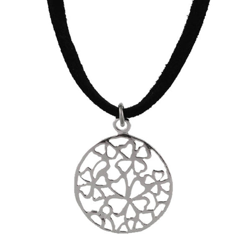 Brass Kette 43 cm Anhänger filigran Blumen 20 mm Karabiner verstellbar Lederband