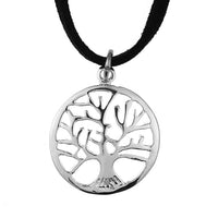 Cargar imagen en el visor de la galería, Brass Kette 43 cm Anhänger filigran Baum verzweigt 25 mm Karabiner Lederband verstellbar
