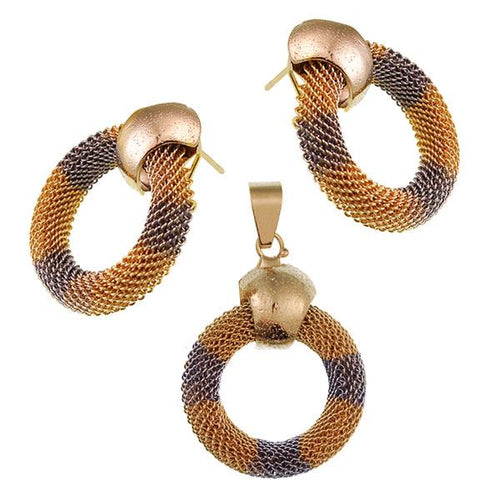 Brass Schmuck Set Ohrringe Anhänger Damen nickelfrei oval