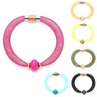 Load image into Gallery viewer, Set Kette Armband Stein Perle Nylon Schlauch Magnetverschluss zweilagig nickelfrei bunt neon
