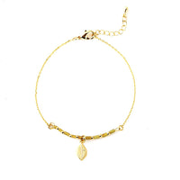 Load image into Gallery viewer, Set Kette Armband 18 karat vergoldet Perlen länglich Blatt grün nickelfrei Charm Anhänger
