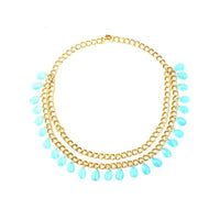 Load image into Gallery viewer, Kette 18 karat vergoldet zweilagig Glitzer Acryl Kristall blau Tropfen nickelfrei Karabiner
