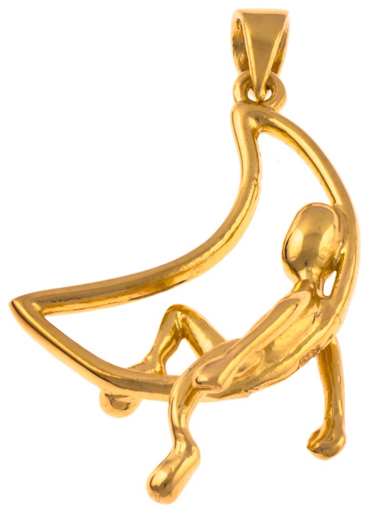 Silberanhänger Halbmond Männchen vergoldet glänzend gold Anhänger 925er Sterling Silber
