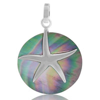 Cargar imagen en el visor de la galería, Perlmutt Anhänger 925 Sterling Silber bunt schillernd Seestern rund 24 mm
