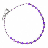 Load image into Gallery viewer, Halskette Glas Perlen Perlmutt Scheiben Glitzer lila
