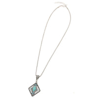 Load image into Gallery viewer, Brass Kette silbern Türkis Kristalle Stein Raute 44-48 cm Mandel
