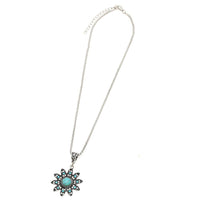 Load image into Gallery viewer, Brass Kette silbern Türkis Kristalle Stein Stern Blume 44-48 cm oxidiert
