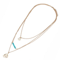 Load image into Gallery viewer, Brass Kette goldfarben dreiteilig Anker Segelschiff Steine türkisfarben fein ca.35 mm

