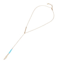 Load image into Gallery viewer, Brass Kette goldfarben Plättchen Steine türkis kleine Feder ca. 45cm
