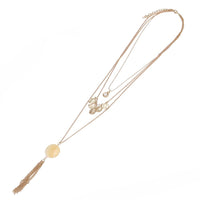 Cargar imagen en el visor de la galería, Brass Kette goldfarben dreiteilig Zirkonia Stein weiß Münz Anhänger Stein ca. 46cm Länge
