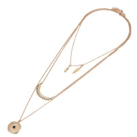 Load image into Gallery viewer, Brass Kette goldfarben dreiteilig Federn Blatt Blume Steine schwarz ca. 46cm Länge
