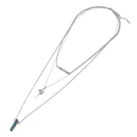 Load image into Gallery viewer, Brass Kette silberfarben dreiteilig Perlen Steine Kreuz mit Ring Zirkonia ca. 46cm Länge
