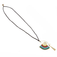 Load image into Gallery viewer, Lange Lederband Kette schwarz Spirale groß Ethno Fäden bunt Dreieck
