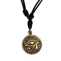 Load image into Gallery viewer, Baumwolle Kette schwarz Anhänger rund Ägyptische Pharaonen Brass antik golden
