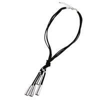 Load image into Gallery viewer, Lederbandkette schwarz Knoten Edelstahl Ringe Rohr Länge 53 cm
