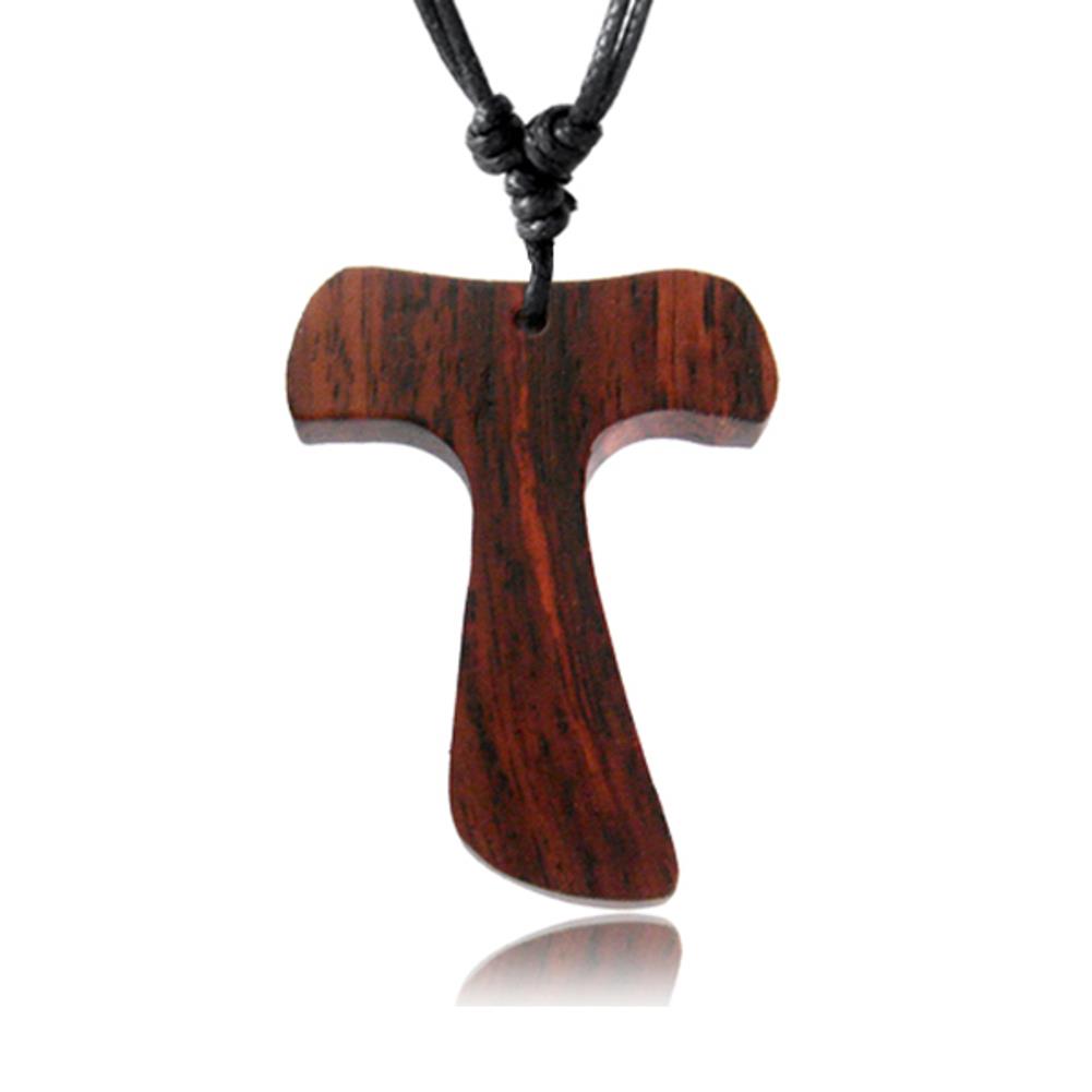 Kette dunkles Sono Holz großes Tau Kreuz als Anhänger mit verstellbarer Bauwollkette