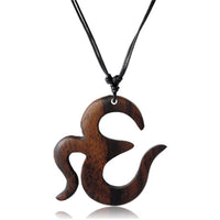 Load image into Gallery viewer, Kette dunkles Sono Holz großes Om Zeichen als Anhänger mit verstellbarer Bauwollkette
