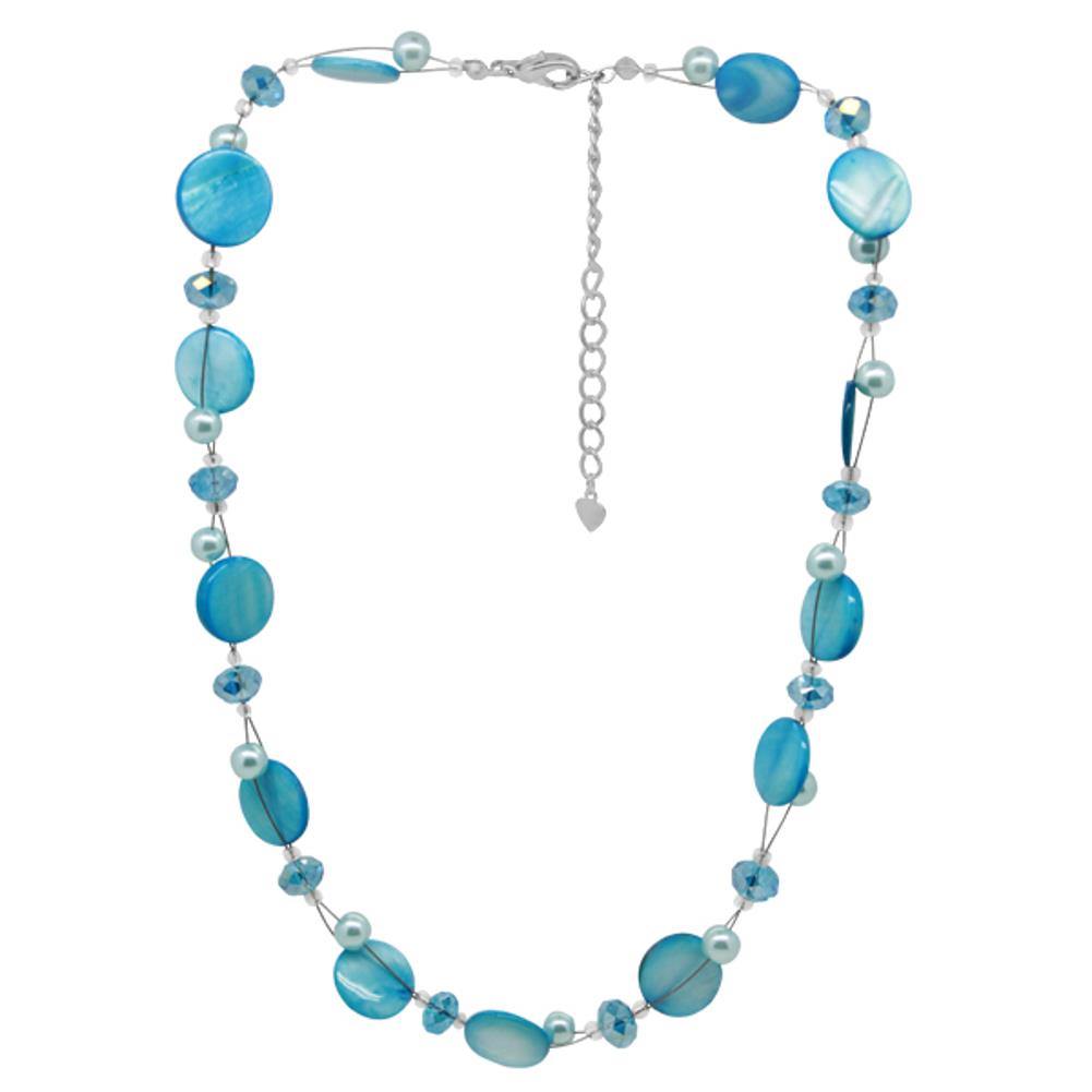 lange Perlen Halskette hell blau Perlmutt Scheiben 64cm