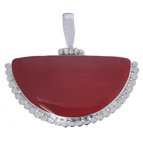 Korallenanhänger Silberanhänger Anhänger Koralle 925er Silber Damen Schmuck Halbkreis Punkte Rand