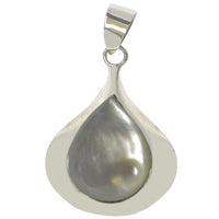 Cargar imagen en el visor de la galería, Perlmutt Muschel Anhänger Silberanhänger 925er Sterling Silber Damen Schmuck weiß breiter Tropfen
