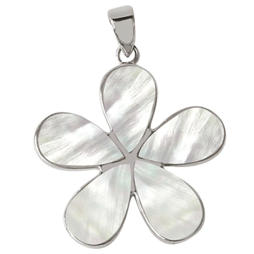 Blumenförmiger Perlmutt-Anhänger, Damenanhänger im 925er Sterlingsilber eingefasst.