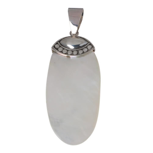 Perlmutt-Anhänger, ovaler Damenanhänger aus 925er Sterlingsilber mit Perlmutt, ca. 40 x 20mm