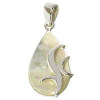 Cargar imagen en el visor de la galería, Perlmutt-Anhänger, tropfenförmiger Damenanhänger aus 925er Sterlingsilber und Perlmutt, mit Silberverzierung, ca. 20 x 13mm
