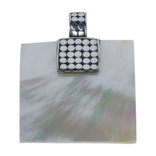 Perlmutt-Anhänger, quadratischer Damenanhänger aus 925er Sterlingsilber und Perlmutt, ca. 30 x 30mm