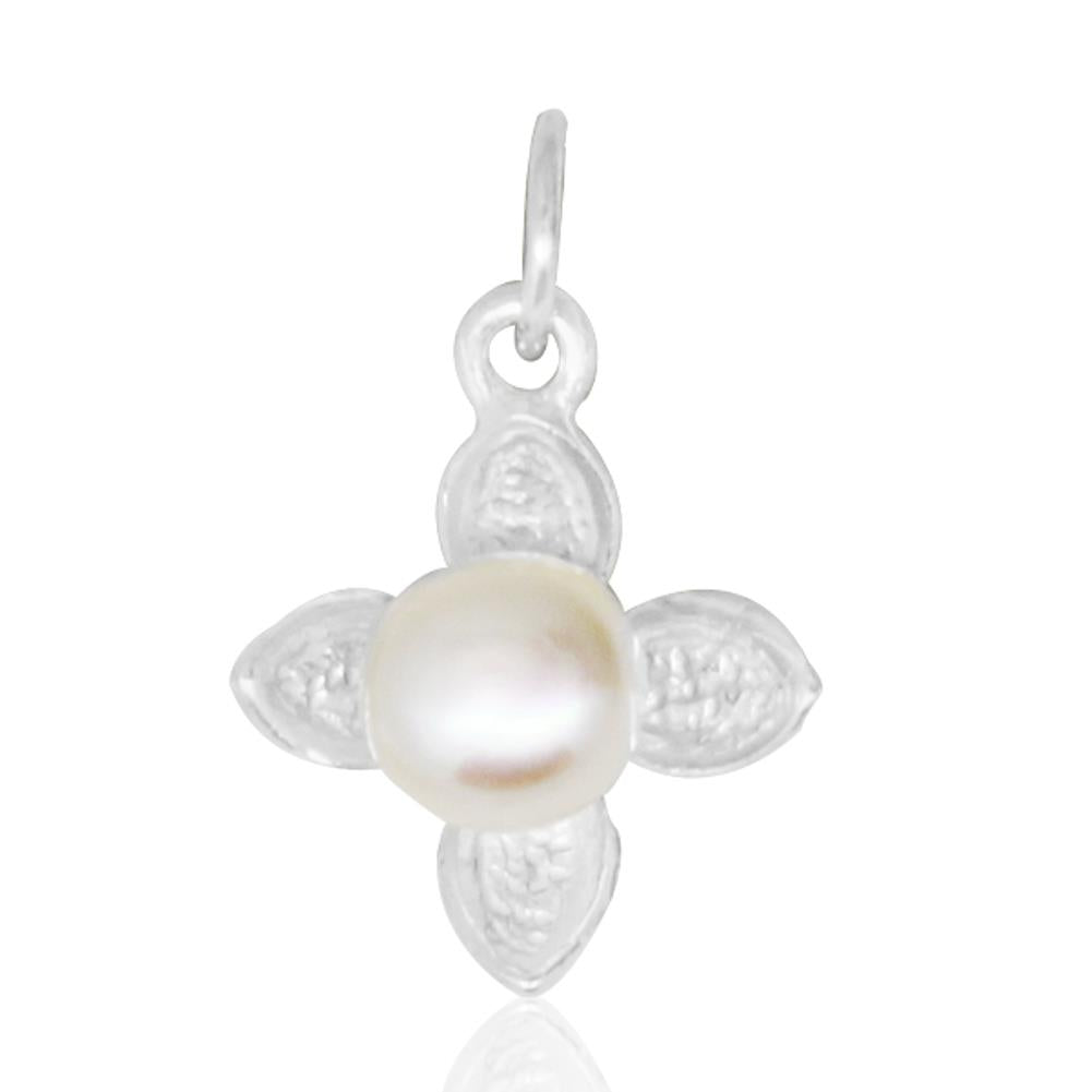 Blume weiß vierblättrig Perlenanhänger Silberanhänger 925er Silber Zuchtperle Anhänger Perle